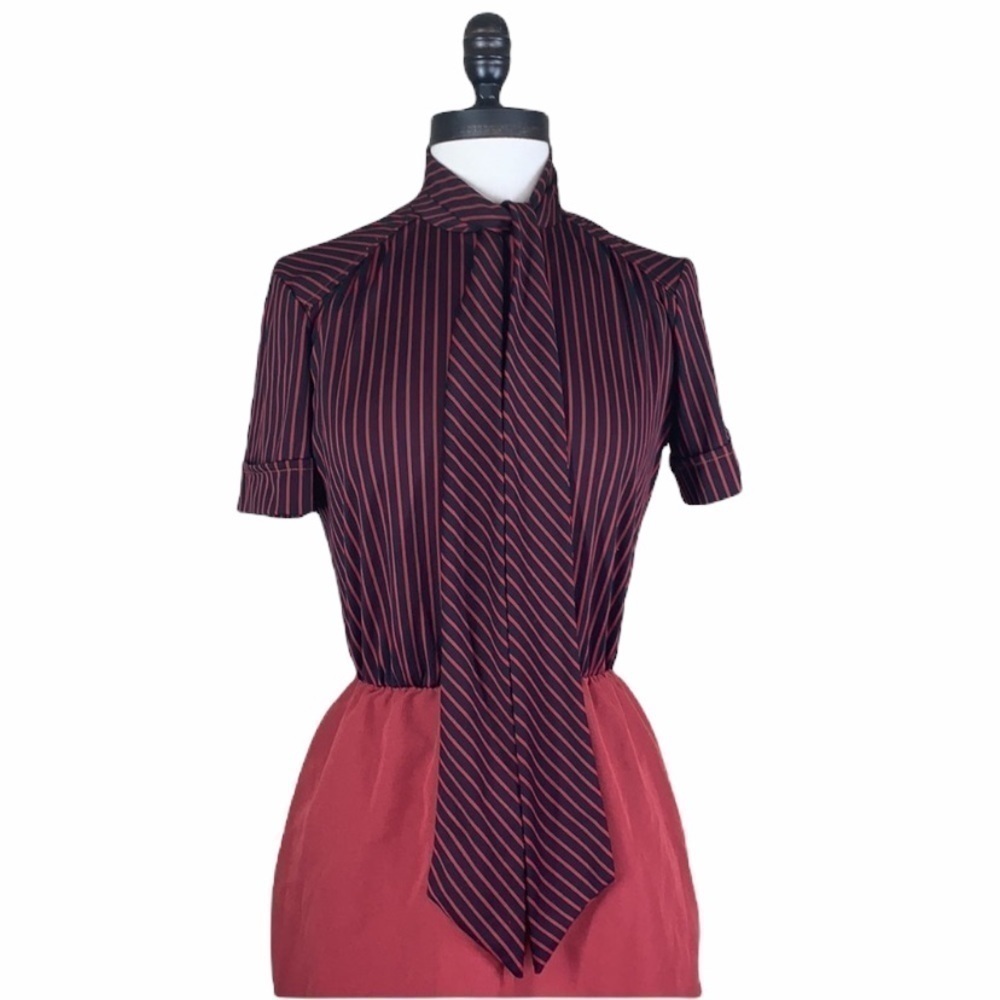 Vintage  pinstripe neck scarf dress - Picture 10 of 12